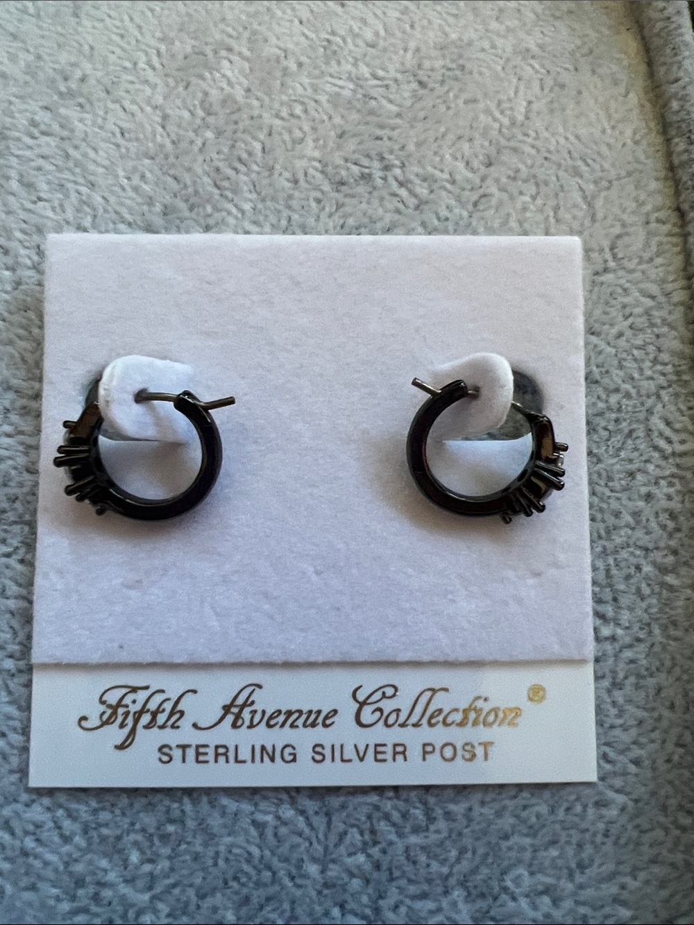 Black Huggie Hoop Earrings with clear Swarovski Crystal